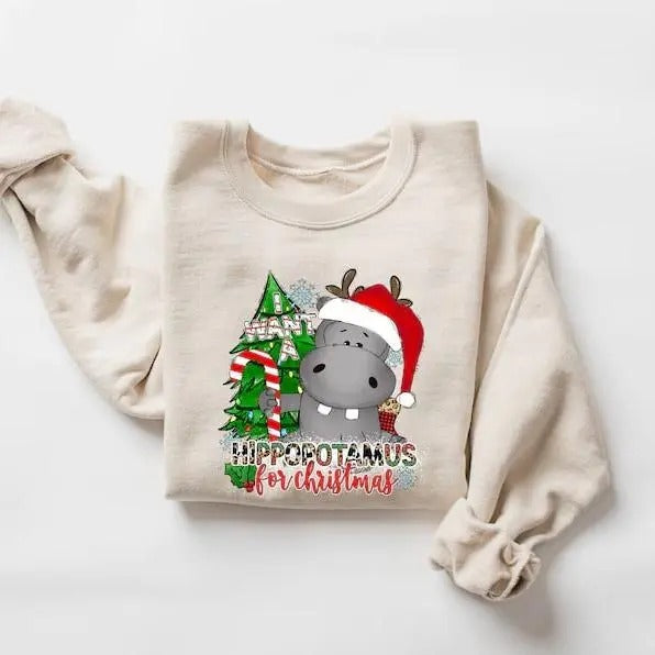 I Want a Hippopotamus for Christmas Sweatshirt, Hippo Shirt, Christmas Hippo Shirt, Christmas Hippo Sweatshirt, Hippo...