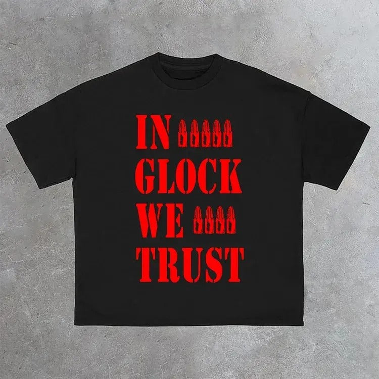 IN GLOCK WE TRUST 2 SIDED CASUAL T-SHIRT - S to 4XL Hoodie, Sweatshirt | InkThreadWorks.com
