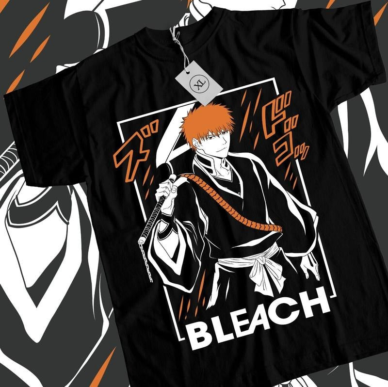 Ichigo Kurosaki T-Shirt S-4XL Bleach Anime Strip Horror Shonen Jump Shirt Tee Tshirt S-4XL