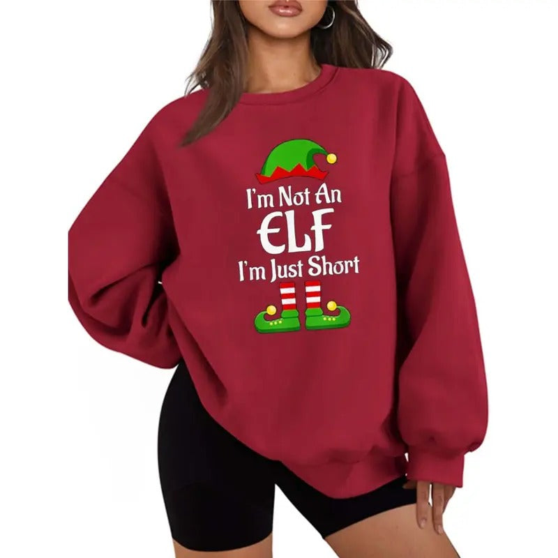 Im Not An Elf Funny Sweater Casual Street Style Fleece Crewneck Pullover Sweatshirt Tops Christmas Trendy Collection For...