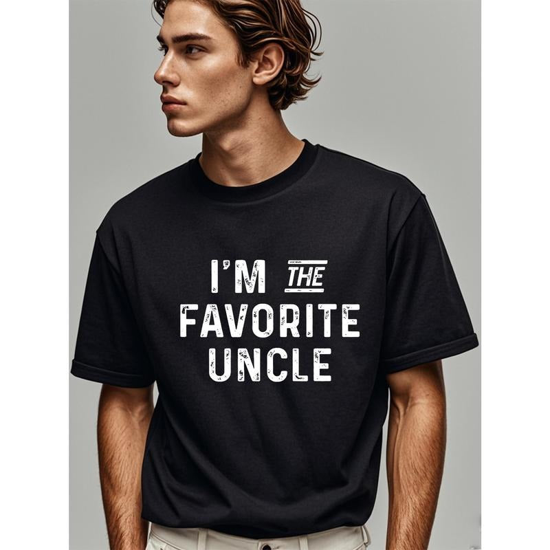 Im The Favorite Uncle Graphic Humor Funny TShirt, Uncle Birthday Gifts, Crew Neck Graphicng, Weekend Casual, Regular Fit, Moisture-Wicking, Casual Daily Style, Men's T Shirts, Men's Clothing For Summer Outdoor, Going Out Made in USA
