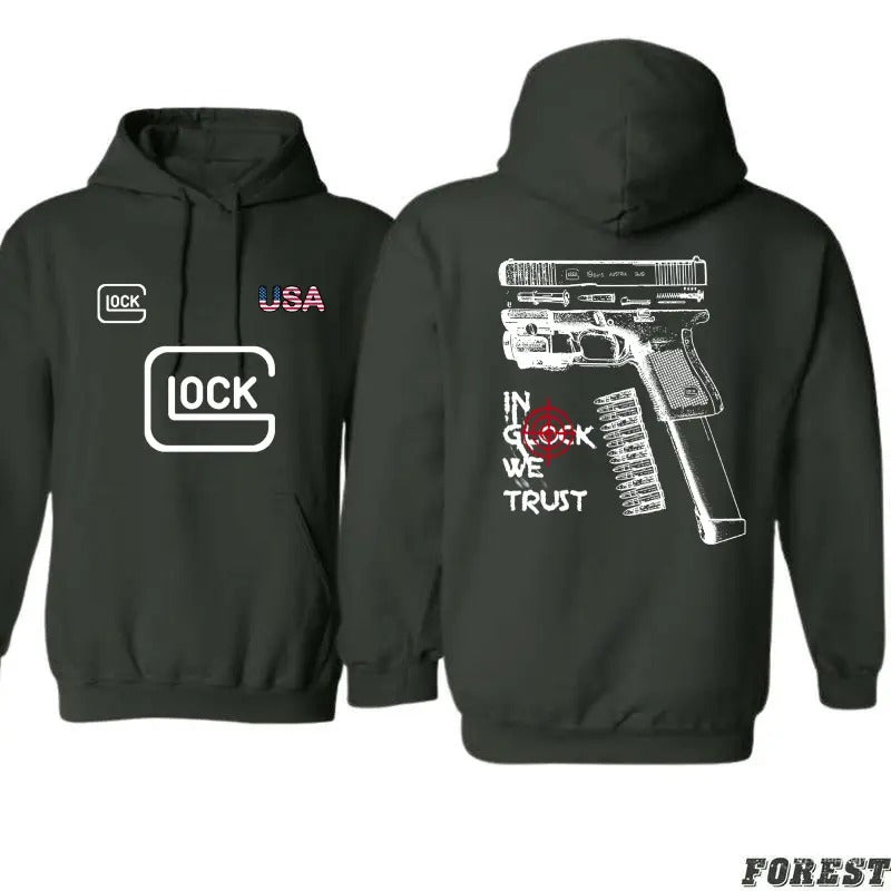 In Glock We Trust Hoodie, Lock USA 2 Side Hoodie, Sarcastic Graphic Tee, Unisex Classic Cotton Tee All Sizes, For Him, For Her
