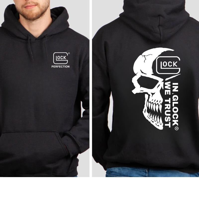 In Glock We Trust Skull Shirt, Tactical Gear for Gun Lovers Unisex Shirt Hoodie, Sweatshirt | InkThreadWorks.com