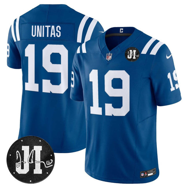 Indianapolis Colts #19 Johnny Unitas Blue 2025 F.U.S.E. Jim Irsay Patch Vapor