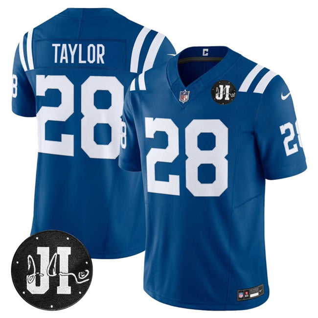 Indianapolis Colts #28 Jonathan Taylor Blue 2025 F.U.S.E. Jim Irsay Patch Vapor