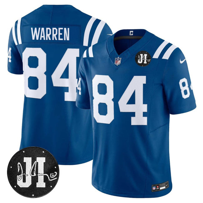 Indianapolis Colts #84 Tyler Warren Blue 2025 F.U.S.E. Jim Irsay Patch Vapor Limited