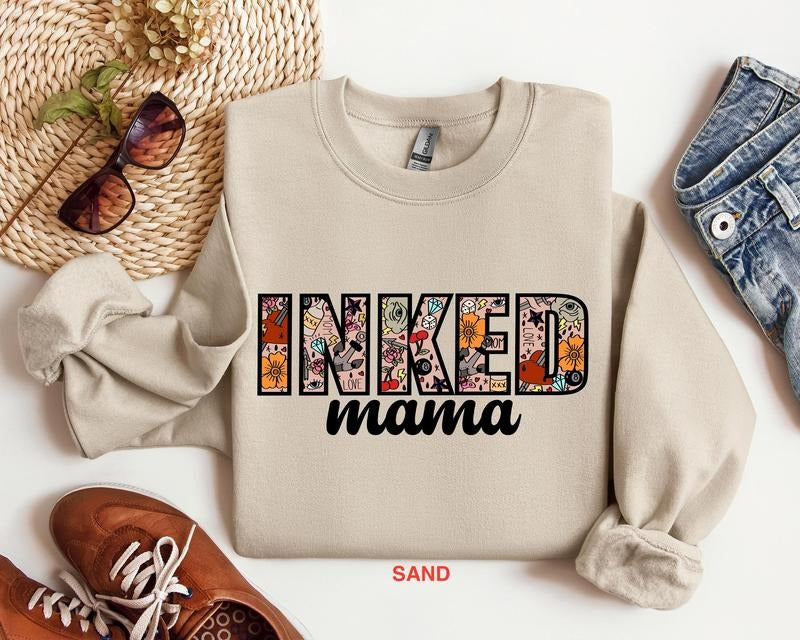 Inked Mama Shirt, Happy Mothers Day Shirt, Mama with Tattoo Shirt Best Price Hoodie, Sweatshirt | InkThreadWorks.com