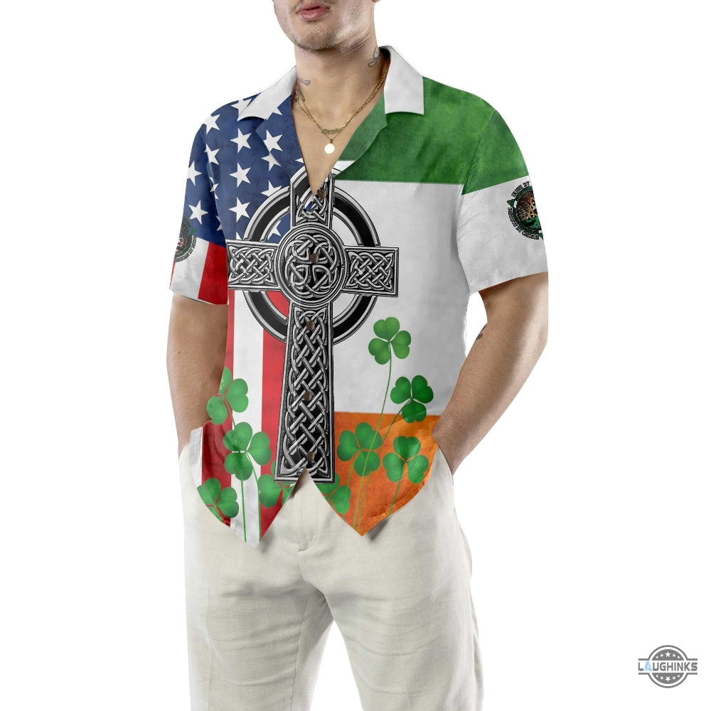 Irish American Hawaiian Shirt St. Patricks Day Shirt Cool St Patricks Day Gift Aloha Summer Beach Button Up Shirts And Shorts