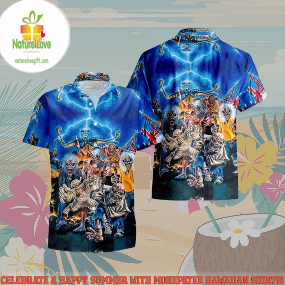 Iron Maiden Hawaiian Shirt Beach Shorts with Multiple Eddies