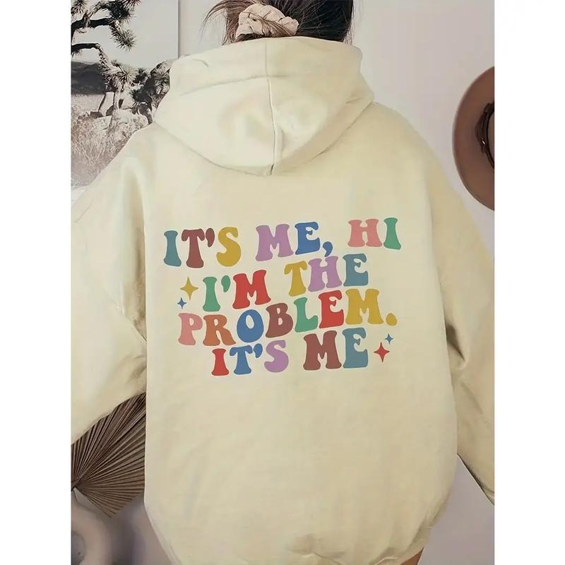 It's me Letter Print Pocket Hoodie, Casual Hoodies Sweatshirt, Women's Clothing Hoodie and Sweater; T-shirt Cotton...