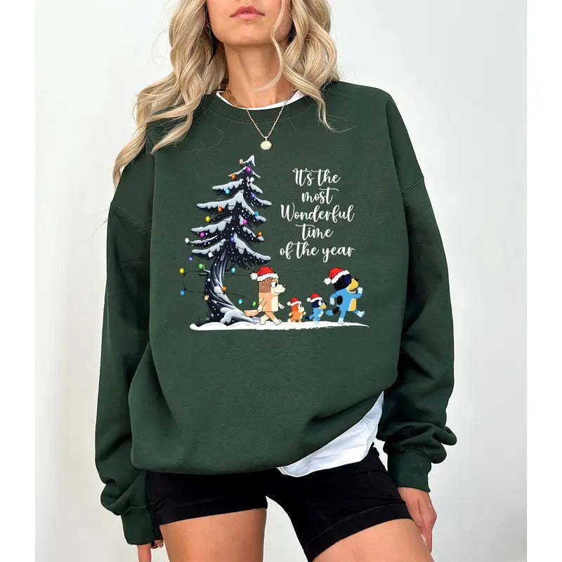 It's the Most Wonderful Time Of The Year Blueyy Christmas Sweatshirt, Christmas Gift, Vinatge Christmas Sweatshirt,...