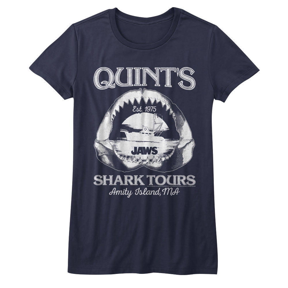 Jaws Girls Juniors S/S T-Shirt - Shark Tours - Solid Navy