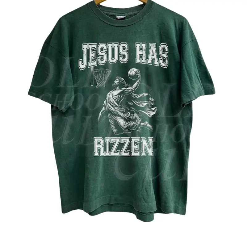 Jesus Has Rizzen Vintage 90s Shirt, Funny Jesus Shirt, Christian Easter Shirt, Easter Gift, Jesus Playing Basketball Top...