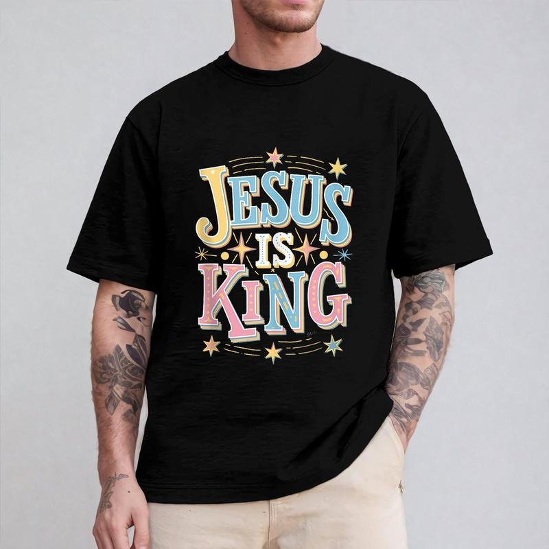 Jesus Is King Christian Tee Casual Style Crew Neck Short Sleeve T-Shirt Tops Trendy for Unisex, Perfect Gift Hoodie,...