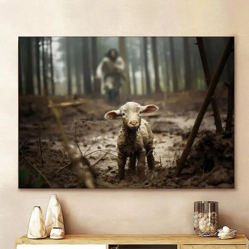 Jesus Running After a Lost Lamb Jesus Lamb of God Canvas Wall Art Canvas Picture Jesus Home Decor God Canvas Prints Jesus...