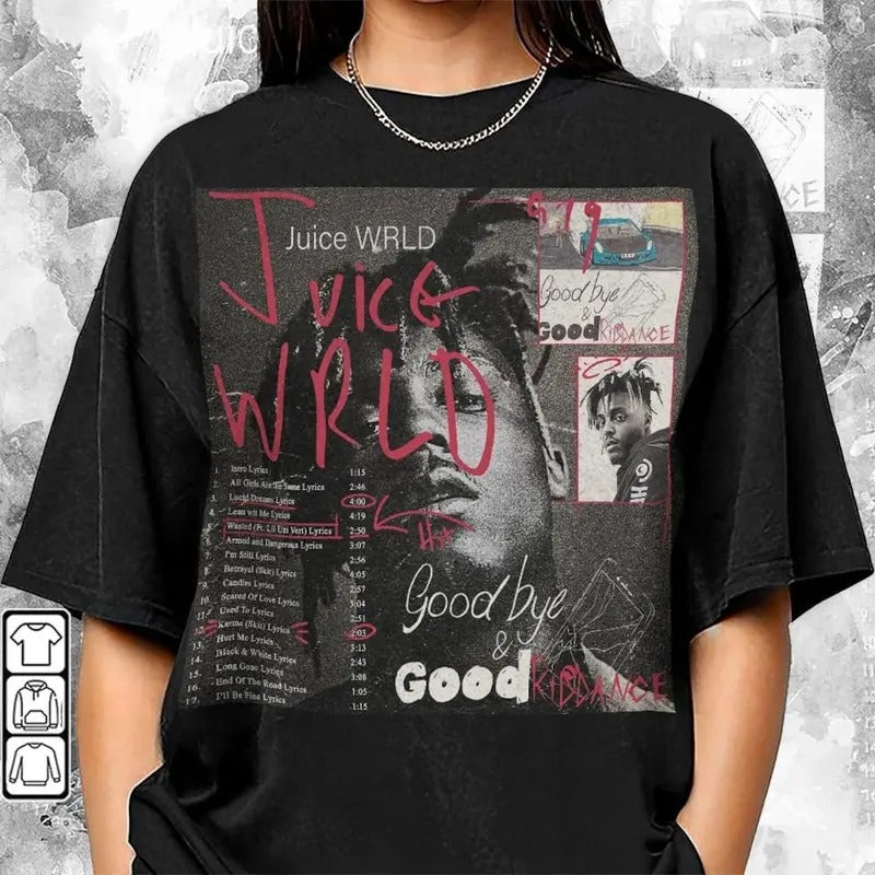 Juice Wrld Goodbye & Good Riddance Album 90s Rap Music Shirt, New School Rapper Album Vintage Y2K Sweatshirt, Unisex...
