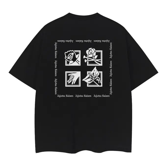 Jujutsu Kaisen "The Four" Heavyweight Vintage Tee 100% Cotton OVERSIZED Anime T-shirt Menswear Top Casual Streetwear Black Baggy Crew Necks Tshirt