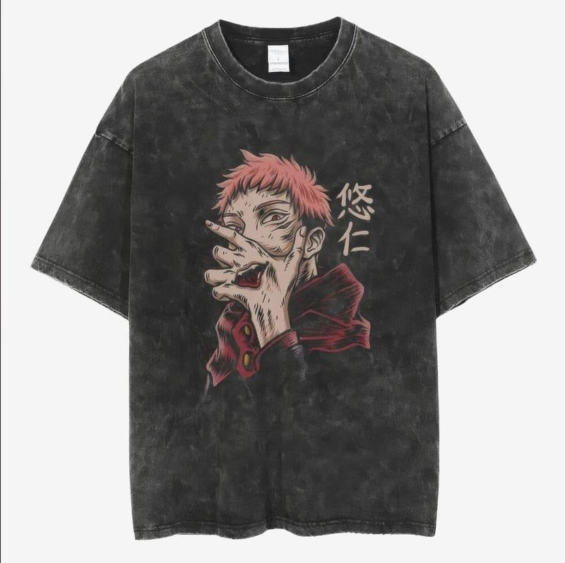 Jujutsu Kaisen Vintage Washed Shirt, Unisex Heavy Cotton Shirt, Retro Anime Tee, Oversize Vintage Graphic Tee, Anime Manga Menswear Top Underwear Tshirt