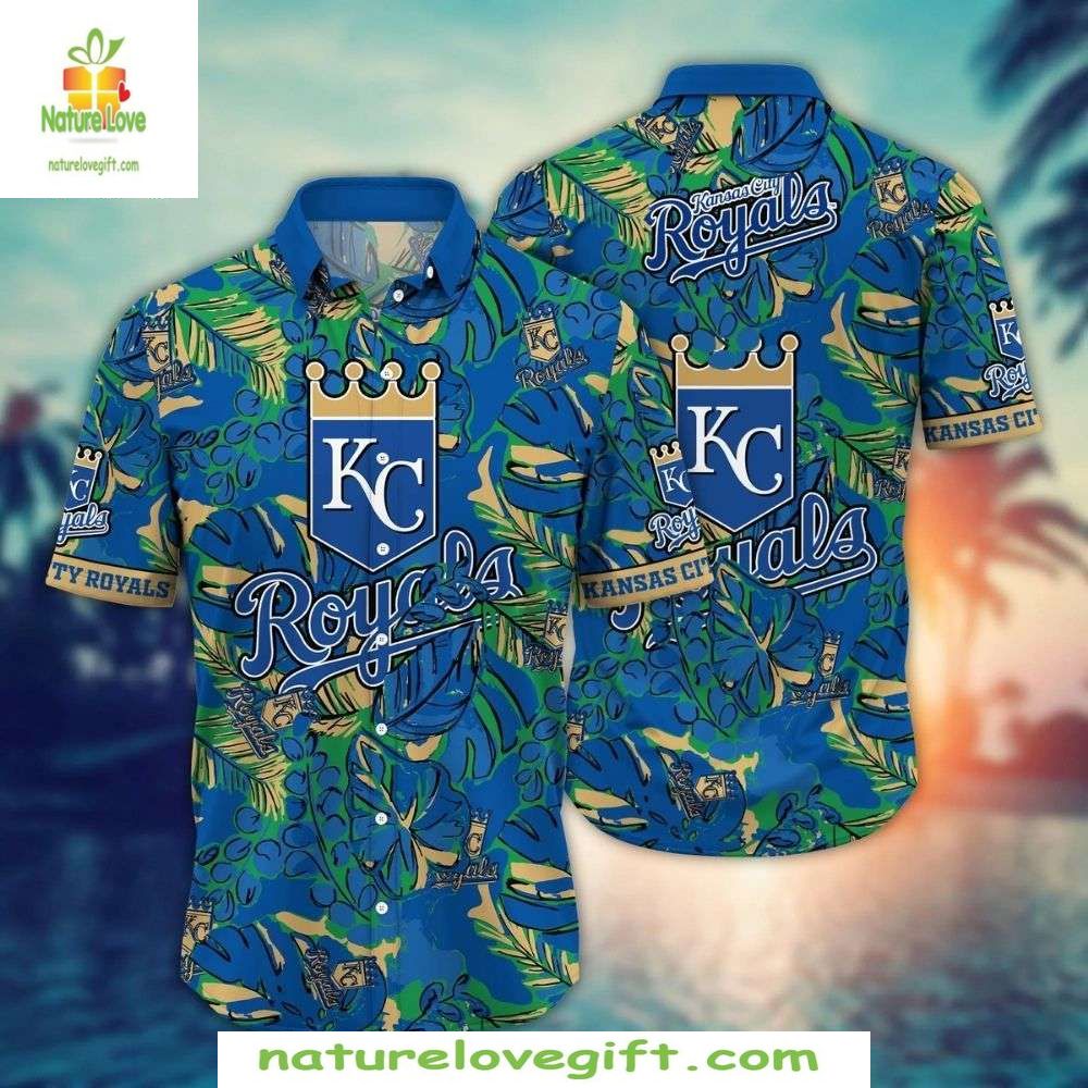 KC Royals Hawaiian Shirt Green Foliage MLB Baseball Apparel