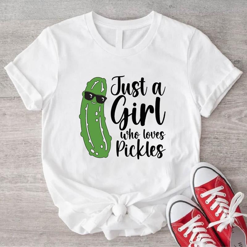 Just a Girl Who Loves Pickles T-Shirt, Pickles Lover Gift Shirt, Trendy Pickle Tee For Woman, Cucumber Tee, Foodie Gift...
