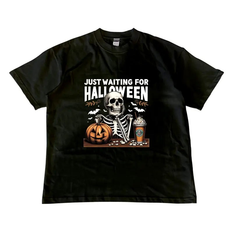 Just waiting for Halloween Skeleton Shirt, Vintage Halloween T-shirt, MW Unisex Shirt Menswear Top Hoodie, Sweatshirt