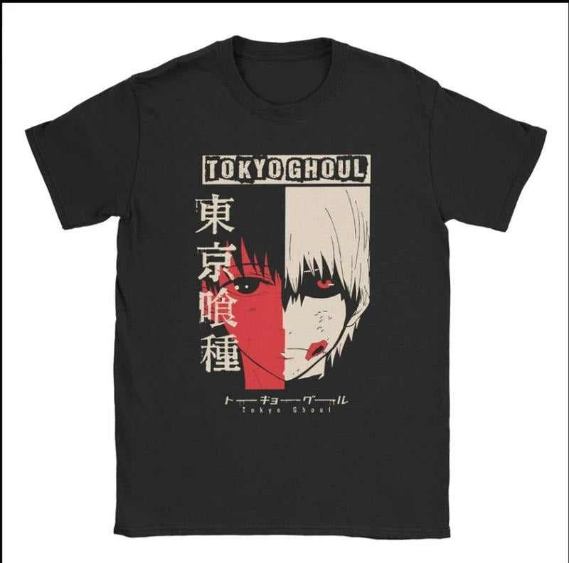KANEKI HALF GHOUL BLACK TEE FOR UNISEX , GIFT FOR ANIME FAN Menswear Top