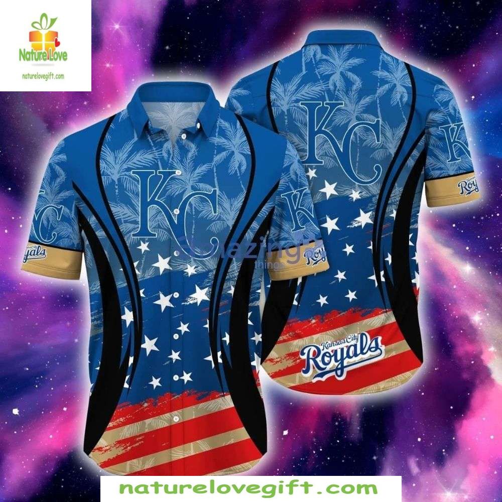 MLB Hawaiian Shirt KC Royals Patriotic Stars Stripes Baseball Apparel