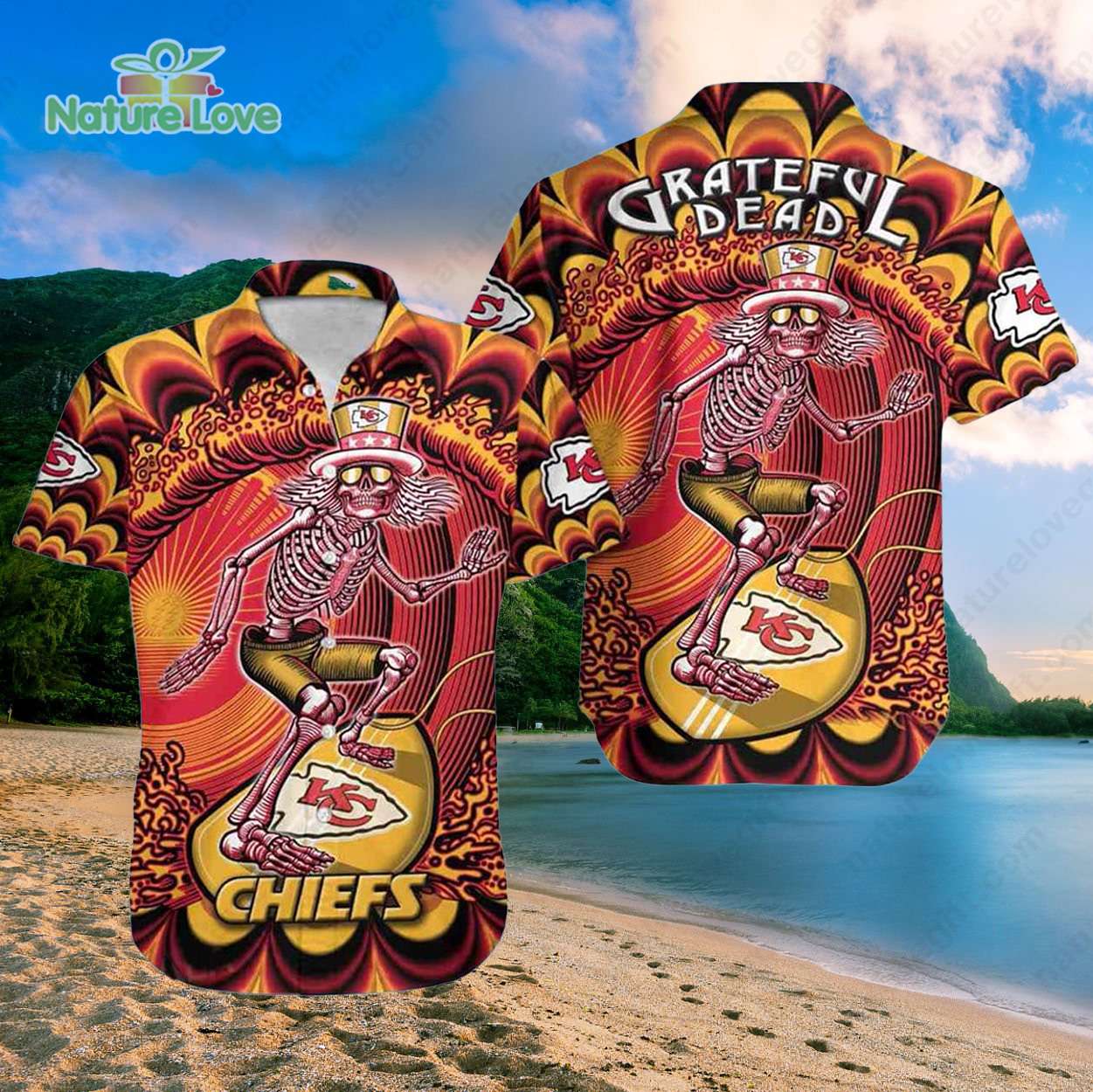Kansas City Chiefs Grateful Dead Skeleton Chiefs Hawaiian Shirt