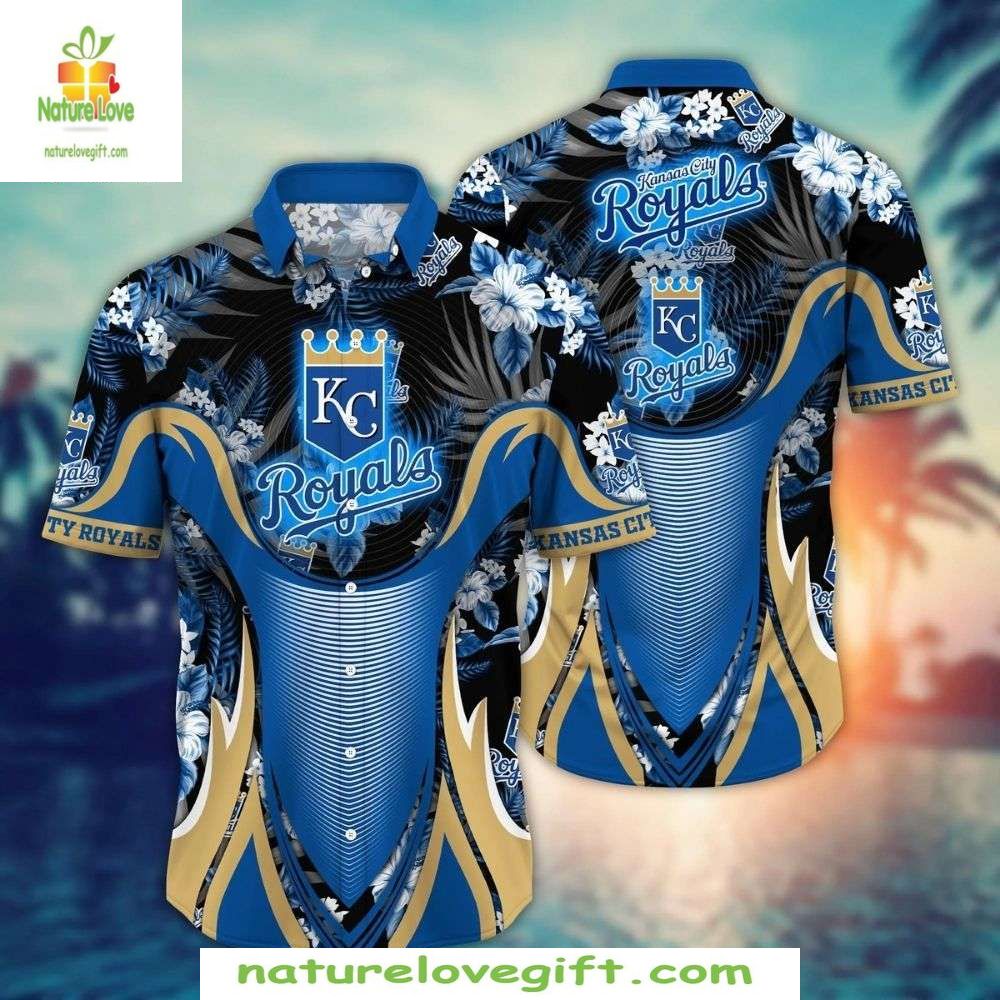 Kansas City Royals Hawaiian Shirt Blue Floral Wave Baseball Apparel