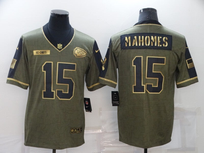 Kansas City Chiefs #15 Patrick Mahomes 21 Salute Gold Text 927