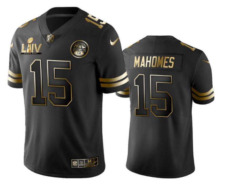 Kansas City Chiefs #15 Patrick Mahomes II Black Retro Gold 5T