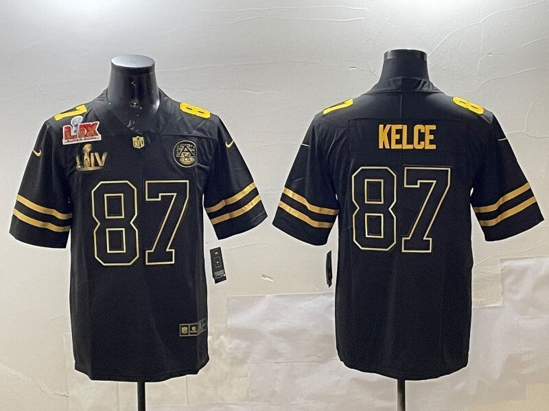 Kansas City Chiefs #87 Travis Kelce Chiefs Black Gold Text Style 4