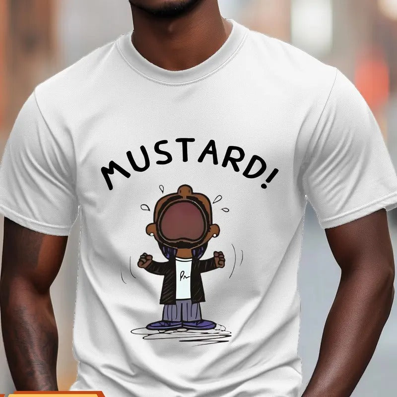 Kendrick Lamar MUSTARD Meme T-Shirt, Unisex Tee Shirt for Fans, Funny Hip Hop Graphic Top, Music Lover Apparel, Humorous Pop Culture Gift,