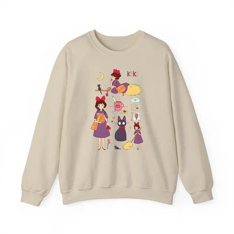 Kiki's Delivery Service Sweatshirt, Jiji Sweatshirt, Studio Ghibli Sweatshirt, Hayao Miyazaki, Anime Fanstyle{n002}4
