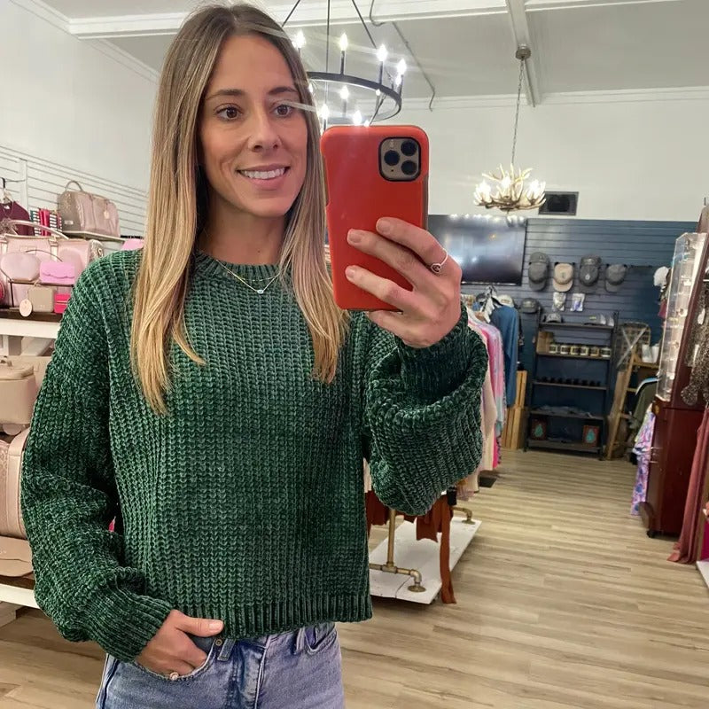 Knitted Semi Cropped Sweater In Dark Green T-Shirts, Hoodie, Sweatshirt | InkThreadWorks.com
