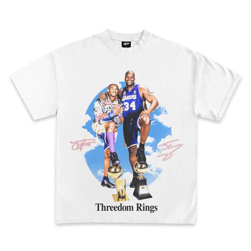 Kobe and Shaq Threedom Rings Graphic T-Shirt