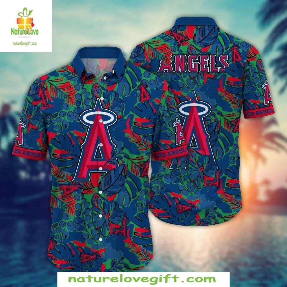 LA Angels Hawaiian Shirt Jungle Green Tropical Leaves Baseball Apparel