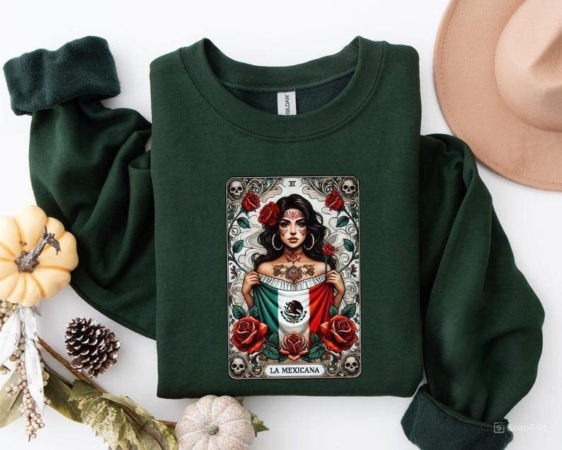 LA MEXICANA Sweatshirt, Tarot Card Shirt, Mexicana Shirt, For Men, For Women Hoodie | InkThreadWorks.com