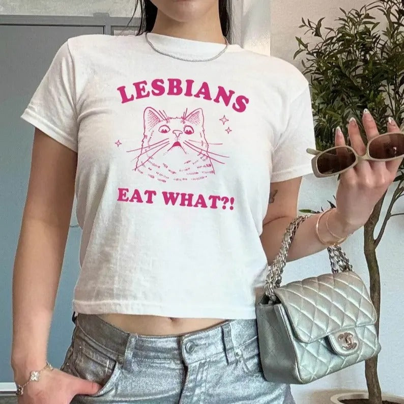 LGBT Shirt, Lesbians Eat What Y2K Baby Tee, Cat Shirts, Funny Gay Pride Shirts, Queer Tshirt, Unisex LGBTQ Clothing, 90s...