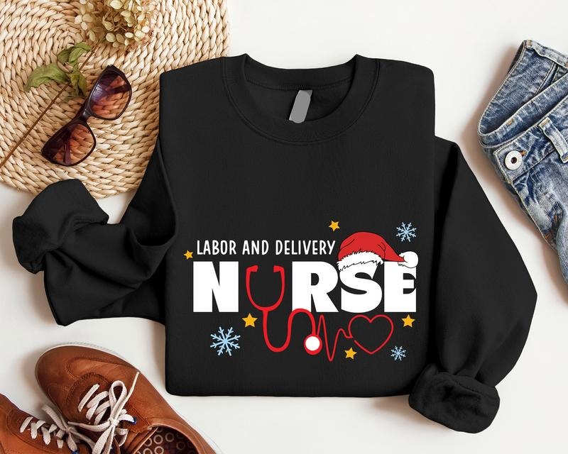 Labor And Delivery Nurse Christmas Sweatshirt, Christmas L&D Crew Sweater, Winter Holiday Nurse Gift Hoodie, Matching...