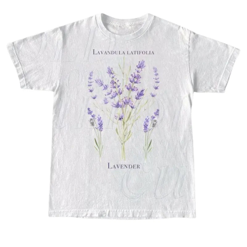 Lavender Retro 90s Graphic T-Shirt, Vintage Lavender Unisex Adult Shirt, Wildflowers Nature Shirt, Botanical Shirt, Cotton Italian Shirt