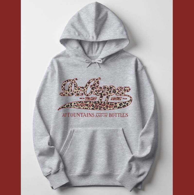Leopard Print Dr Pepper Sweatshirt, Vintage 90s Hoodies, Retro Dr Pepper Merch Hoodie, Cute Graphic Hoodies for Women, Dr Pepper Vintage Graphic Tees