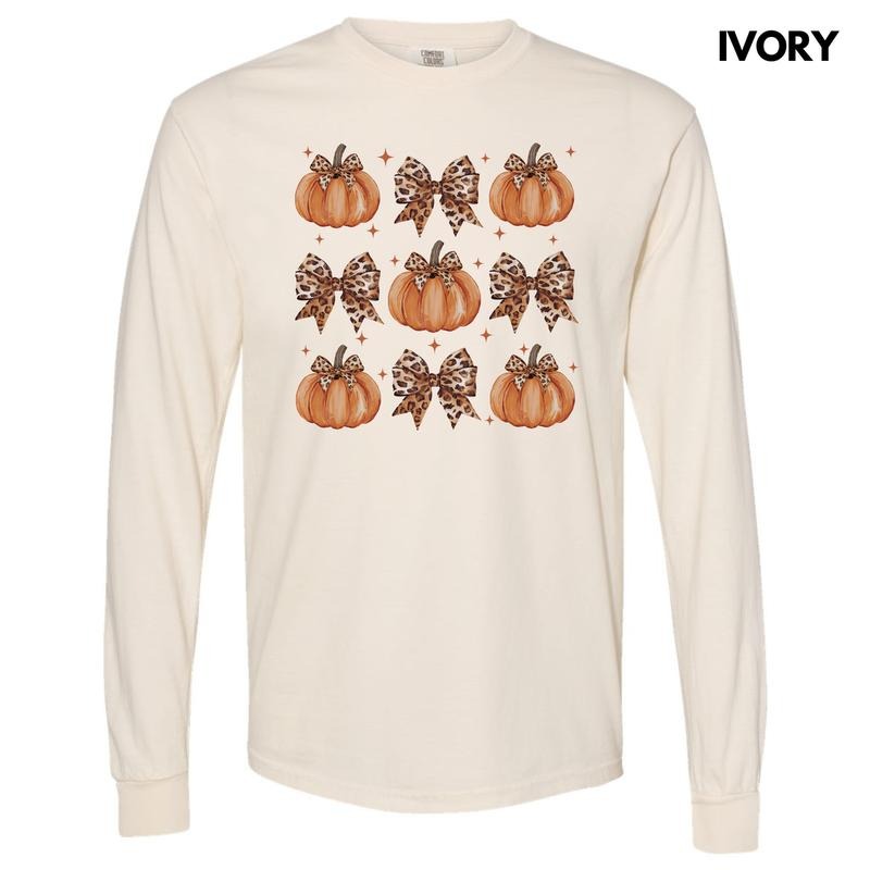 Leopard Pumpkin Coquette Collage Long Sleeve Comfort Colors T-Shirt 'NLB' Hoodie, Sweatshirt | InkThreadWorks.com
