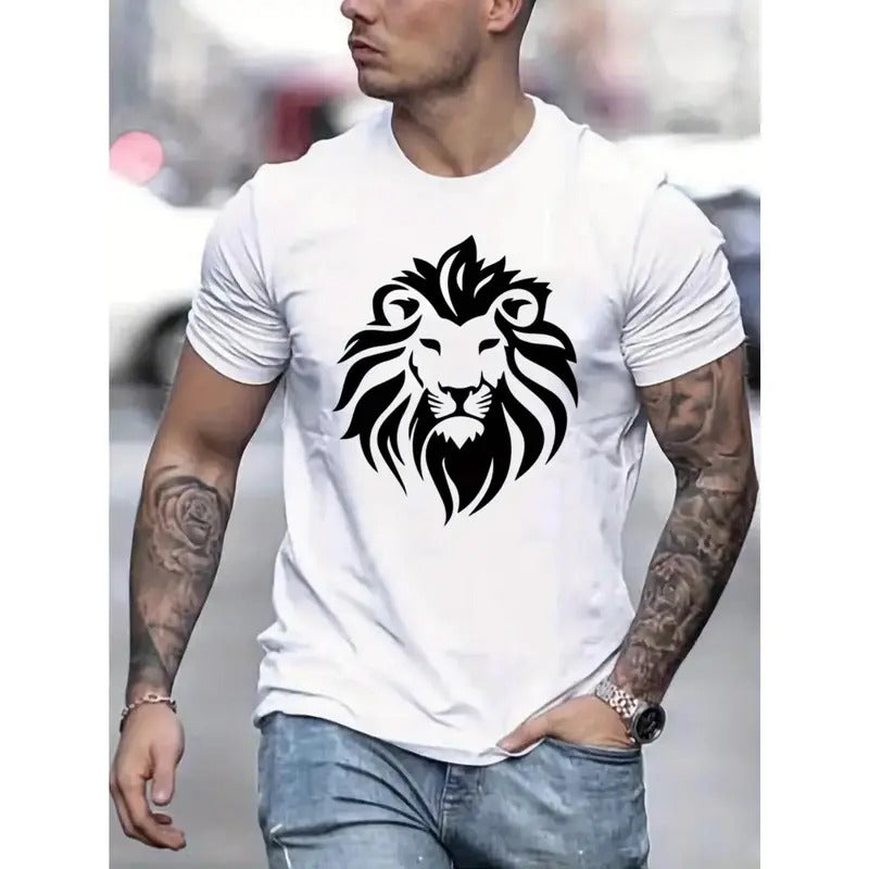 Lion Bold Graphic Tee - Ultra-Soft Short Sleeve T-Shirt for Men - Stretchy, Breathable, Casual Summer Fashion Made in USA