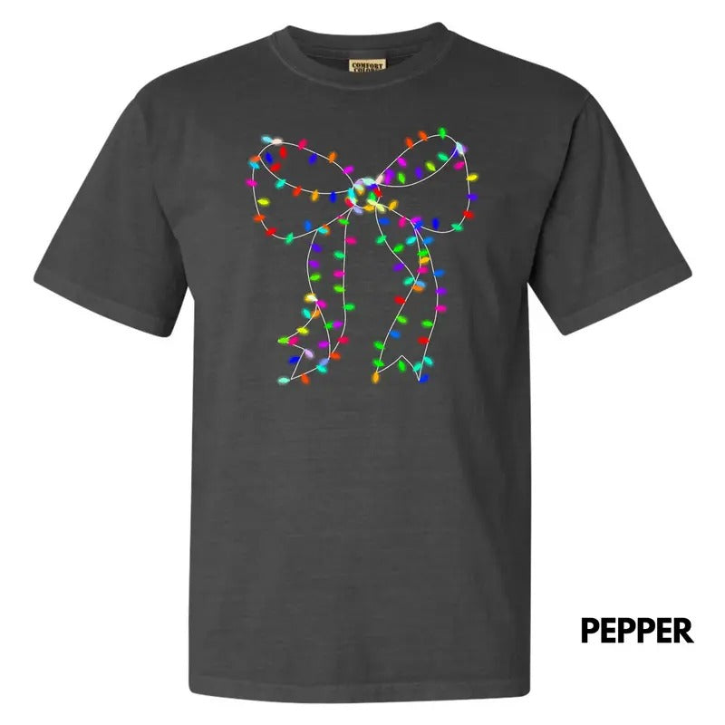 Lit Holiday Bulb Bow Comfort Colors T-Shirt 'NLB' Hoodie, Sweatshirt | InkThreadWorks.com