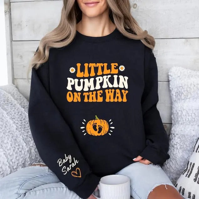 Little Pumpkin On The Way Sweatshirt, Custom Fall Mama Pumpkin Sweater,Fall Pregnancy Announcement,Growing A Little...