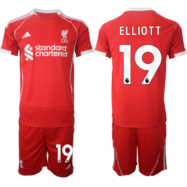 Liverpool #19 Harvey Elliott 2025 Red Home Soccer Jersey Suit