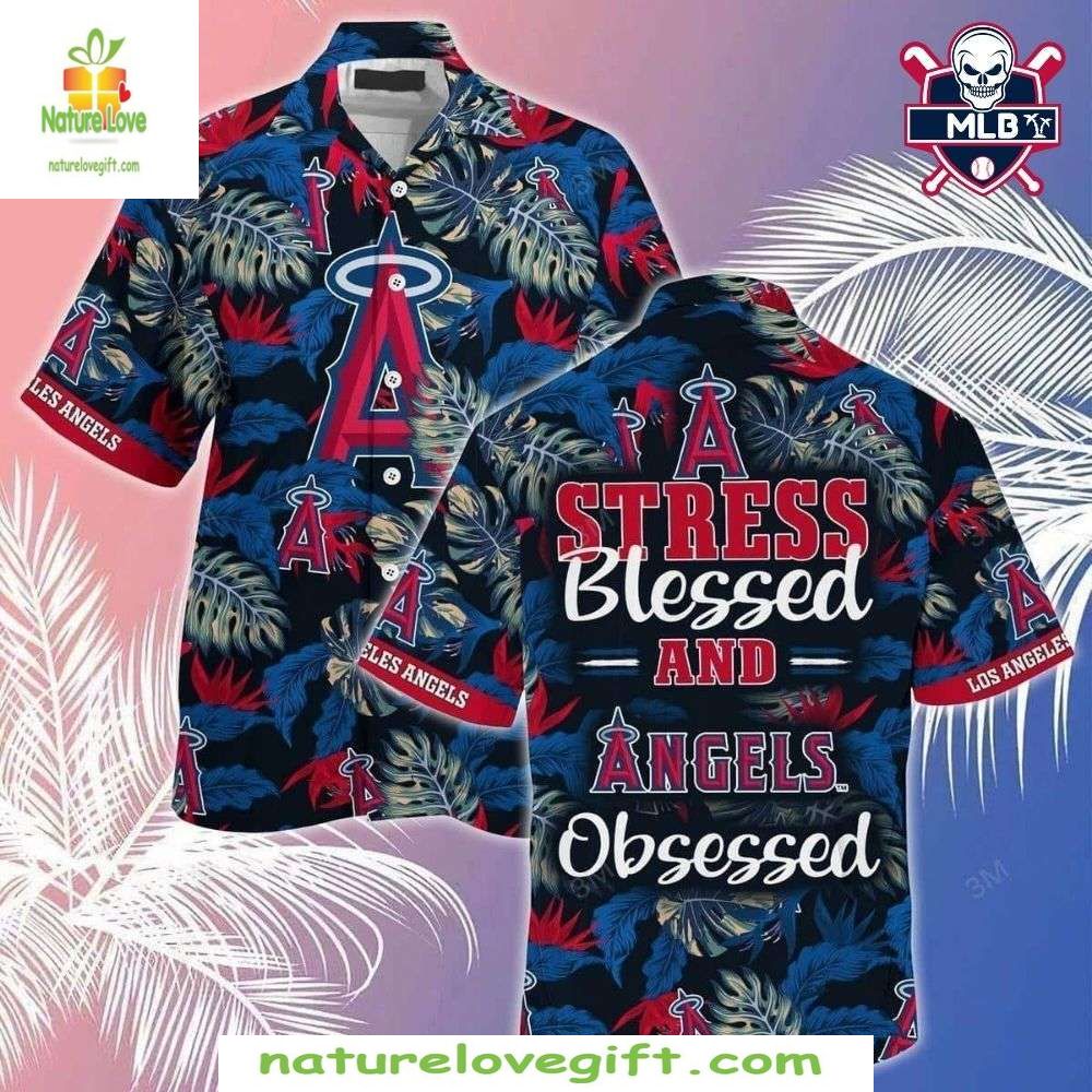 Los Angeles Angels Hawaiian Shirt Tropical Jungle Leaves MLB Baseball Apparel