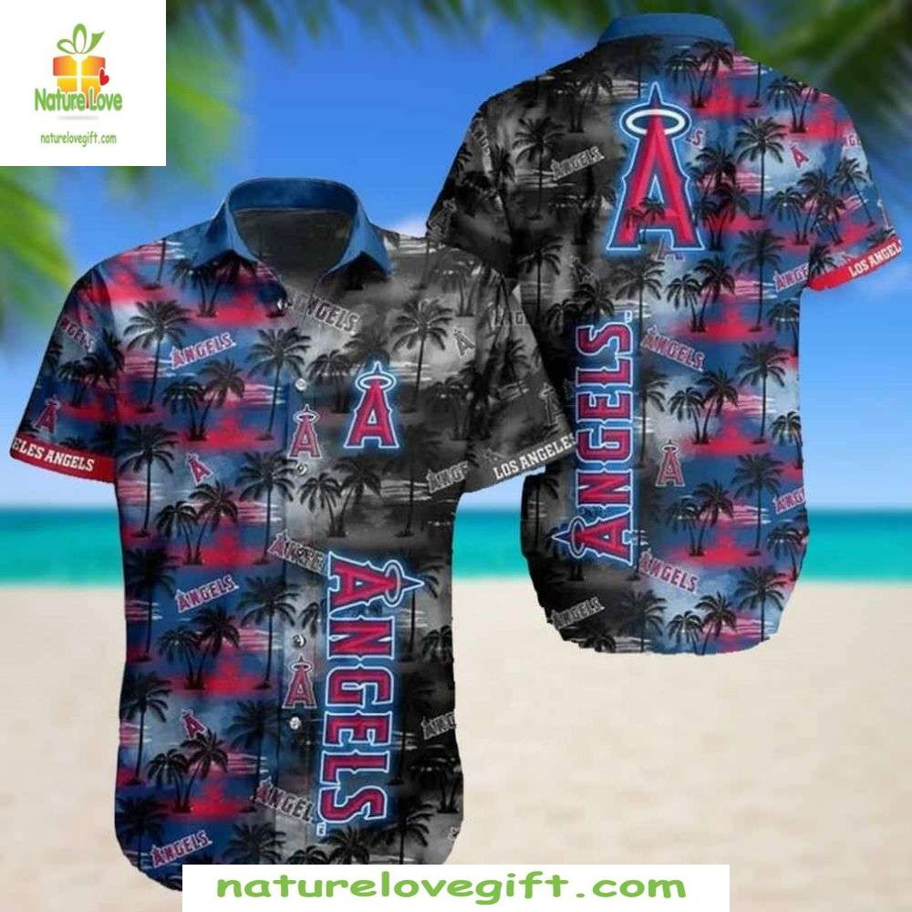 Los Angeles Angels Hawaiian Shirt MLB Baseball Tropical Palm Sunset