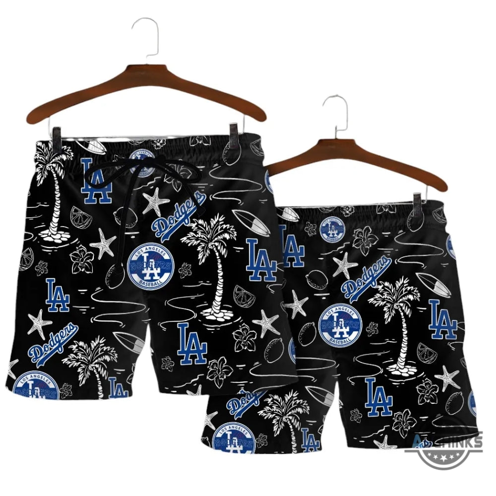 Los Angeles Dodgers Hawaiian Shirt And Shorts Black And Blue Tropical La Dodgers Aloha Beach Shirt SALE
